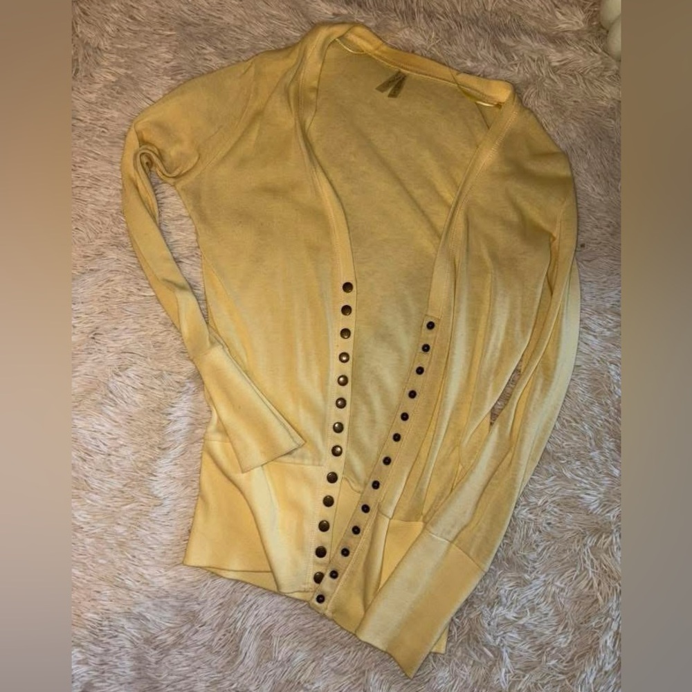 Yellow Button-Trim Lightweight Women's Cardigan